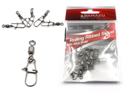 Вертлюг с застежкой Namazu ROLLING RIBBED SWIVEL WITH NICE SNAP, цв. BN, р. 10, test-13 кг, катаный