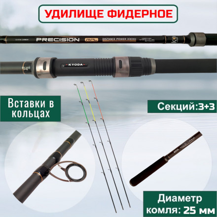 Удилище фидерное KYODA PRECISION длина 3,30 м, тест до 180 гр carbon T40, штекер